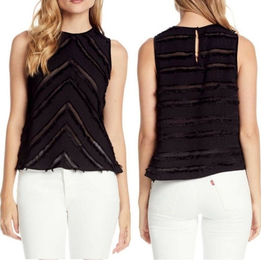 NEW Revolve Michael Stars Black Sleeveless Sheer Fringe Blouse Top Small